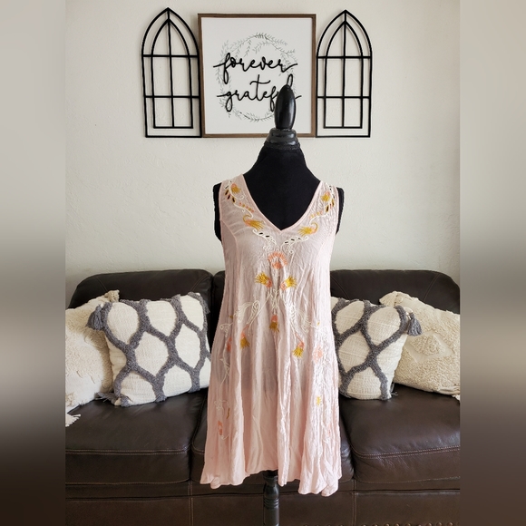 Free People Adelaide Pink Floral Slip Mini Dress Size S Boho Chic Embroidered - Picture 13 of 14